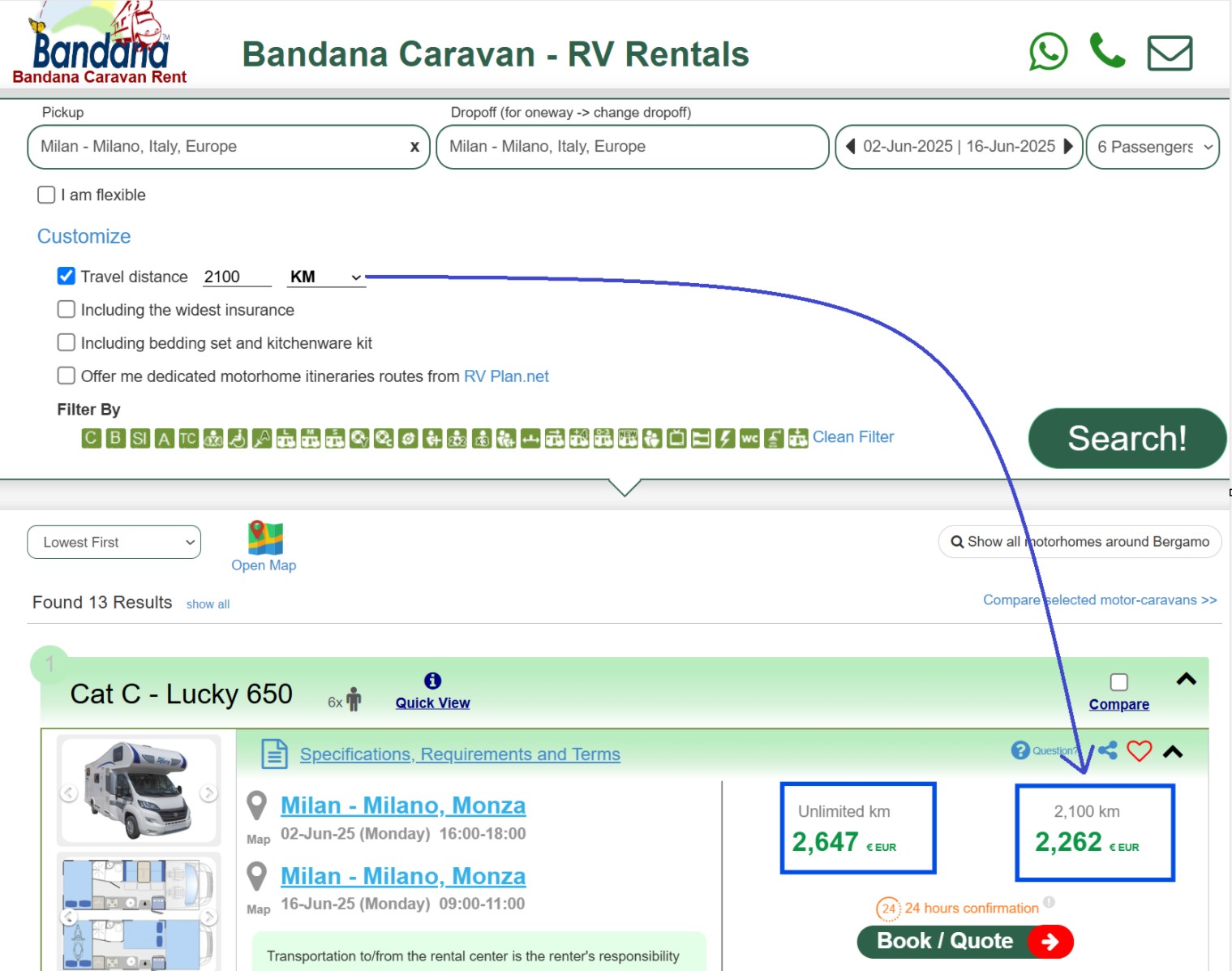 Camper rentals Europe PRICES Example